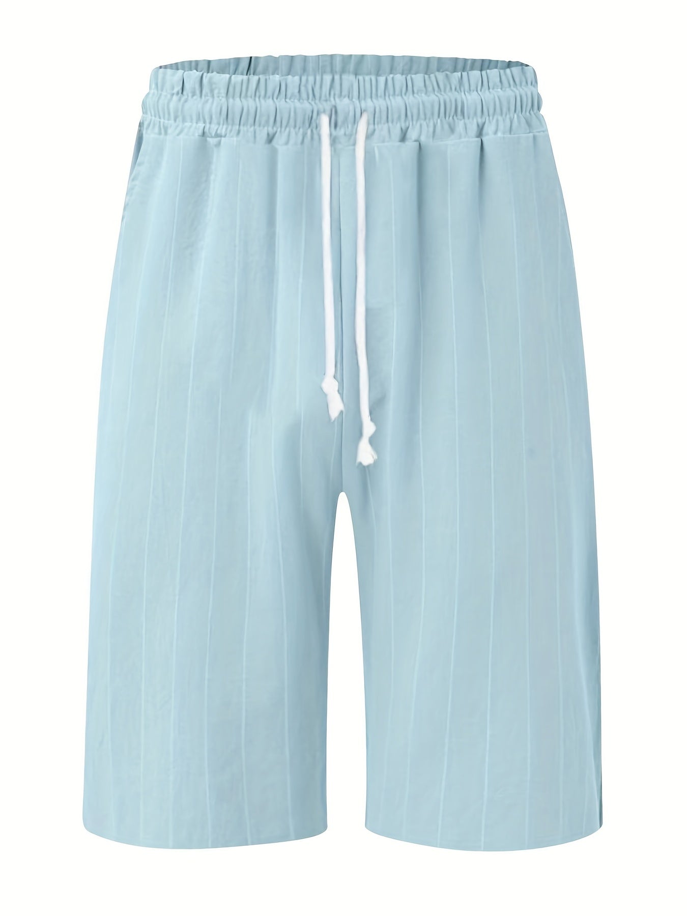 Breathable Striped Flat Front Shorts Men's Casual Waist Drawstring Shorts