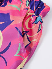 2 Pcs Hawaiian Print Shorts & Hat Set for Girls
