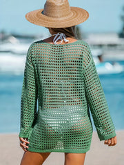 Green Hollow Out Cover Up Dress Long Sleeve