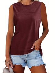 Sleeveless Tank Top Summer Casual Solid Crew Neck Women's Clothing