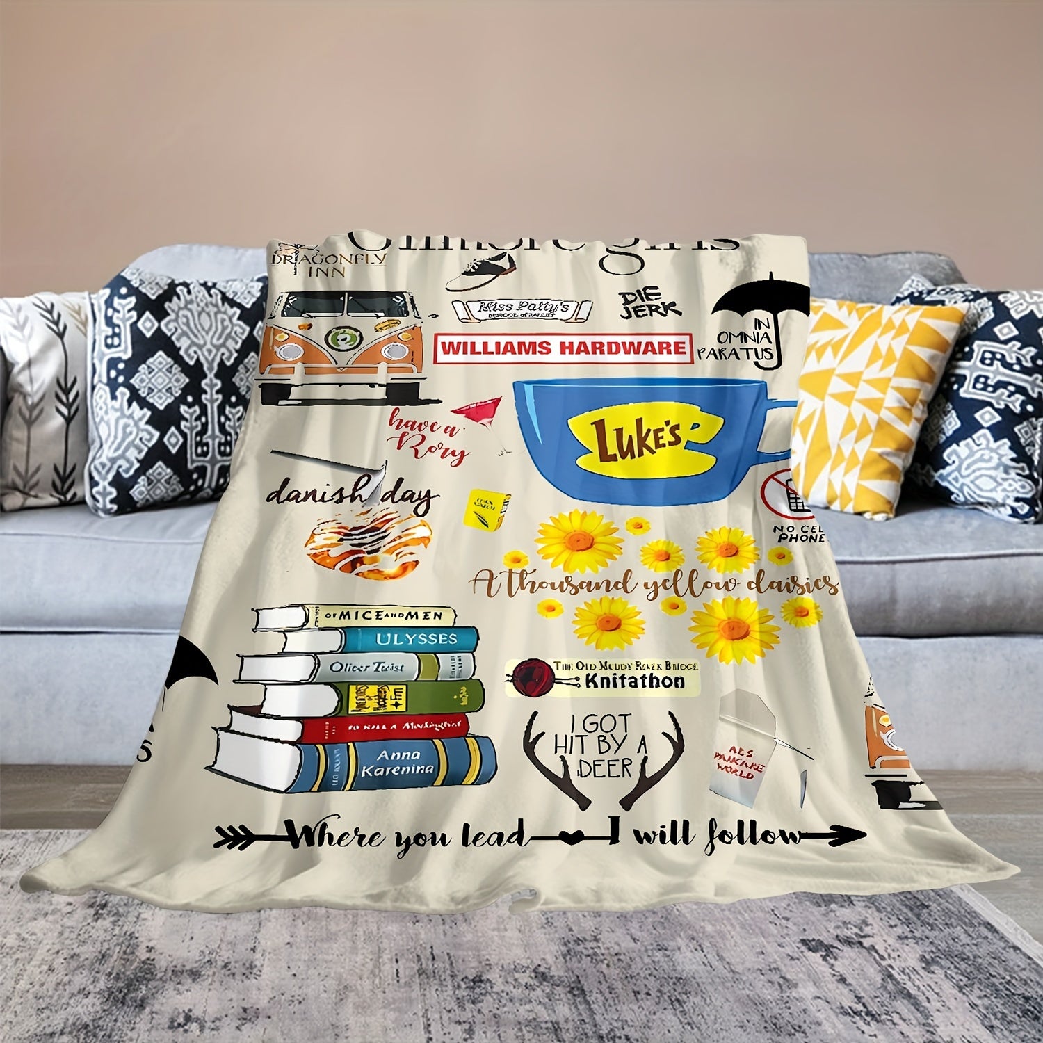 Soft Warm Flannel Blanket for Sofa Bed Living Room Outdoor Travel