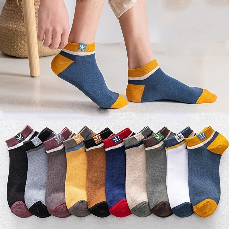 Maple Print Casual Block Socks Men's Crew Socks All Seasons Wearing