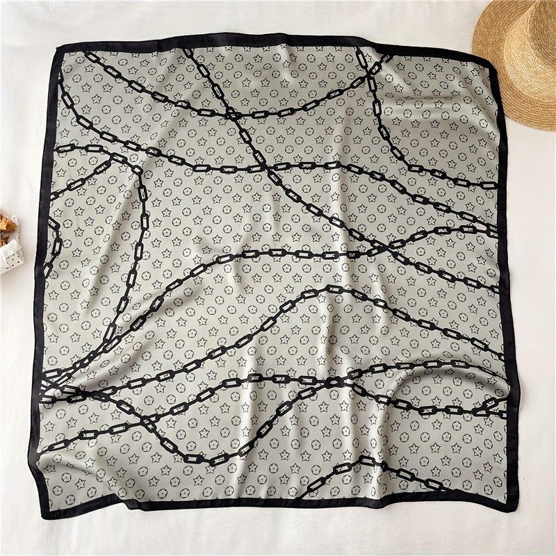Vintage Chain Print Bandana Square Scarf Silk Shawl Head Wrap For Women