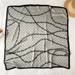 Vintage Chain Print Bandana Square Scarf Silk Shawl Head Wrap For Women