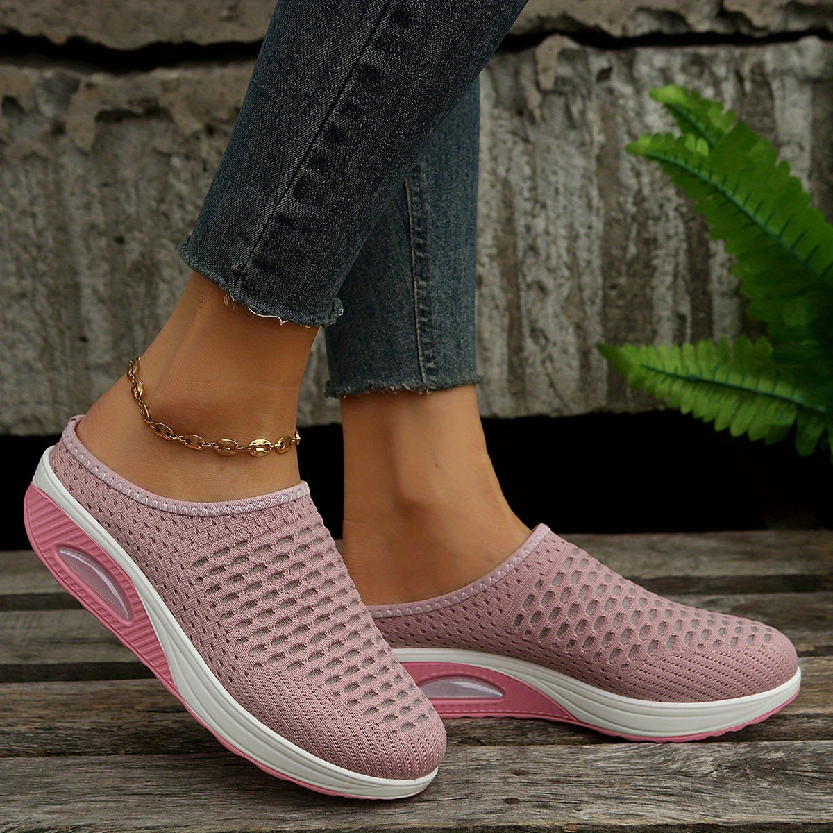 Women's Closed Toe Mule Sneakers Air Cushion Comfort Slip On Shoes