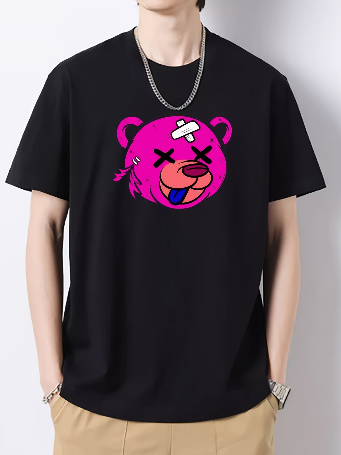 Men's Bear Head Print T Shirt Short Sleeve Casual Top