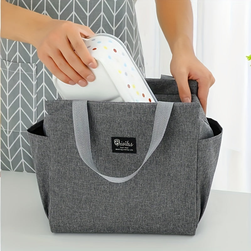 Portable Insulated Bento Bag With Double Pocket Lunch Box