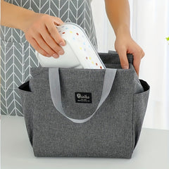 Portable Insulated Bento Bag With Double Pocket Lunch Box