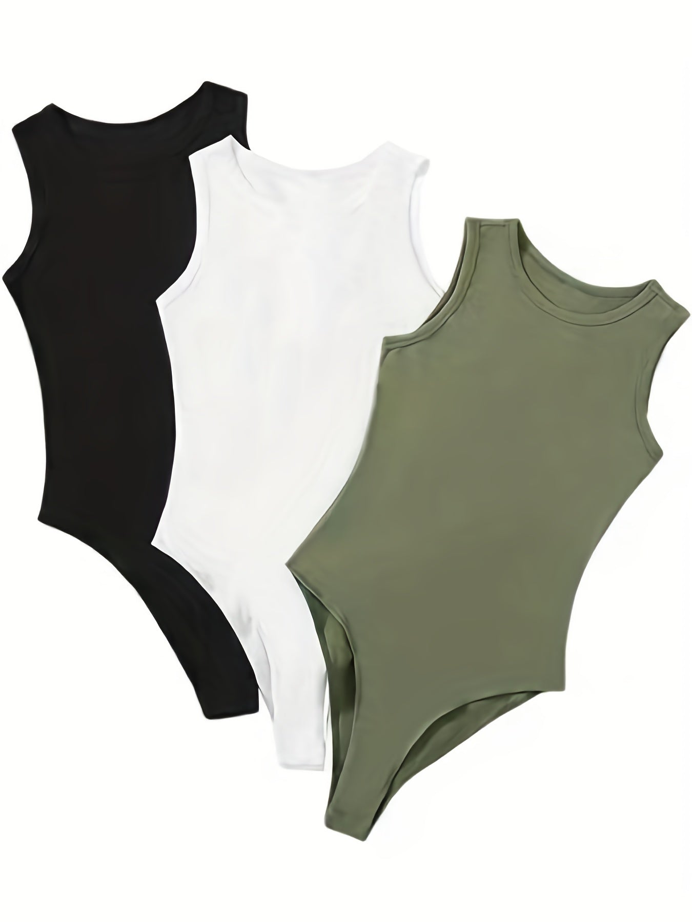 3 Pack Crew Neck Bodysuit Set Solid Sleeveless