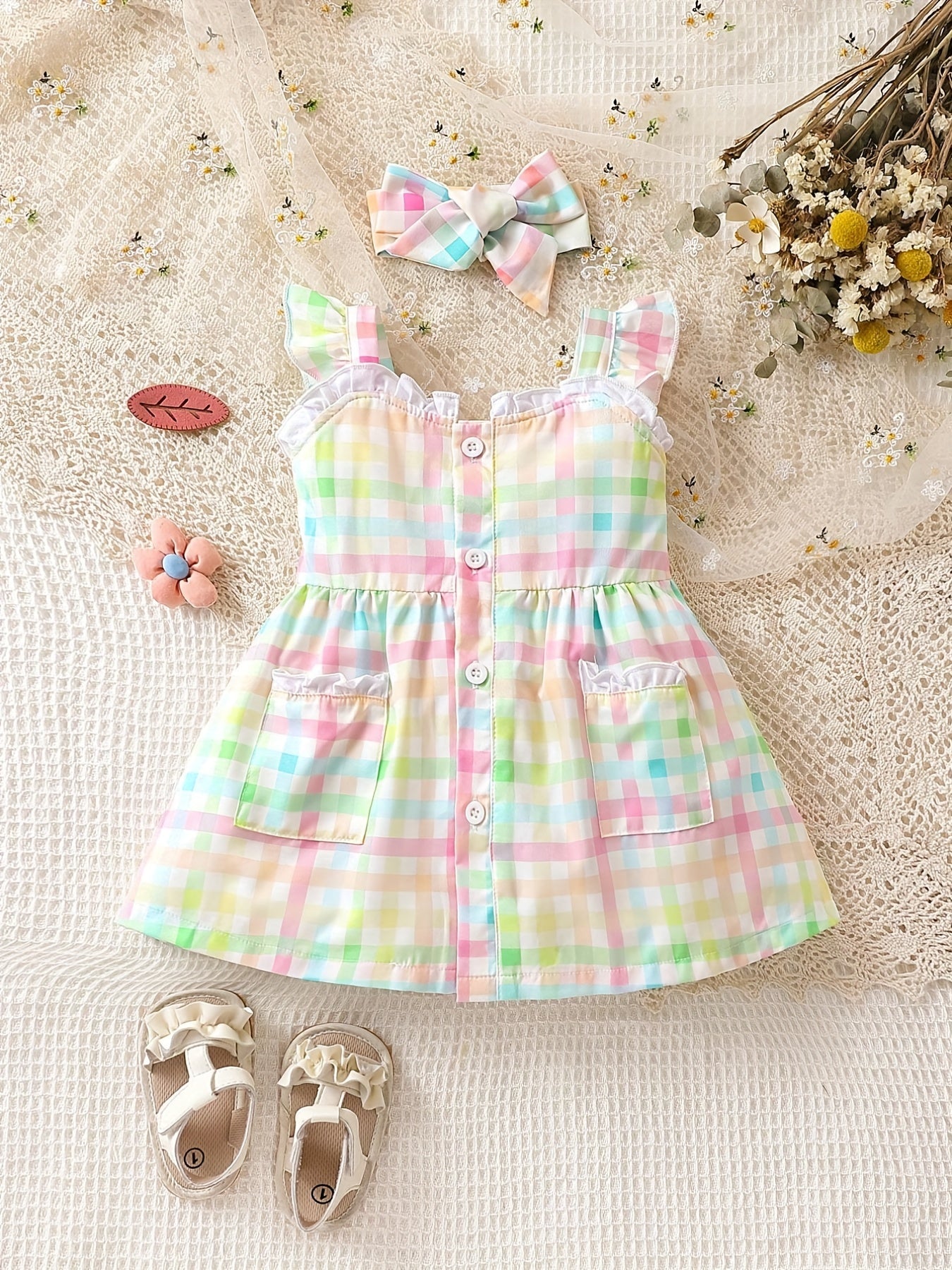 Summer Baby Girl's Suspender Skirt & Hairband Infant Dress Set