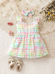Summer Baby Girl's Suspender Skirt & Hairband Infant Dress Set