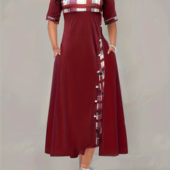 Plaid Print Button Decor Short Sleeve Dress With Pockets