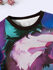 Wolf Graphic Crew Neck Sweatshirt For Girls Boys Sports