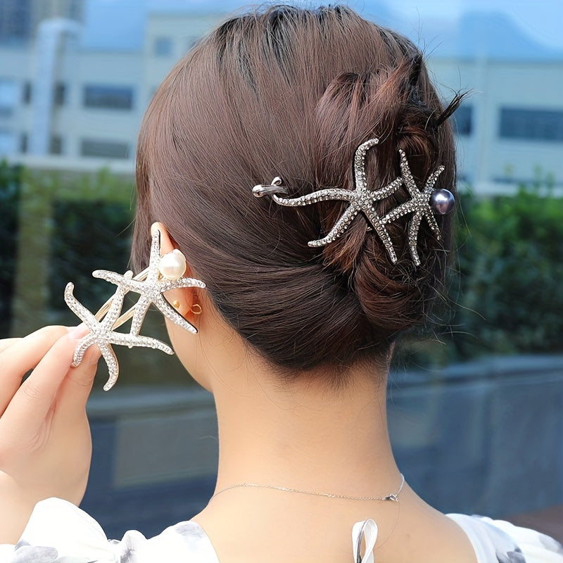 Artificial Diamond Starfish Twist Hair Clip for Girls