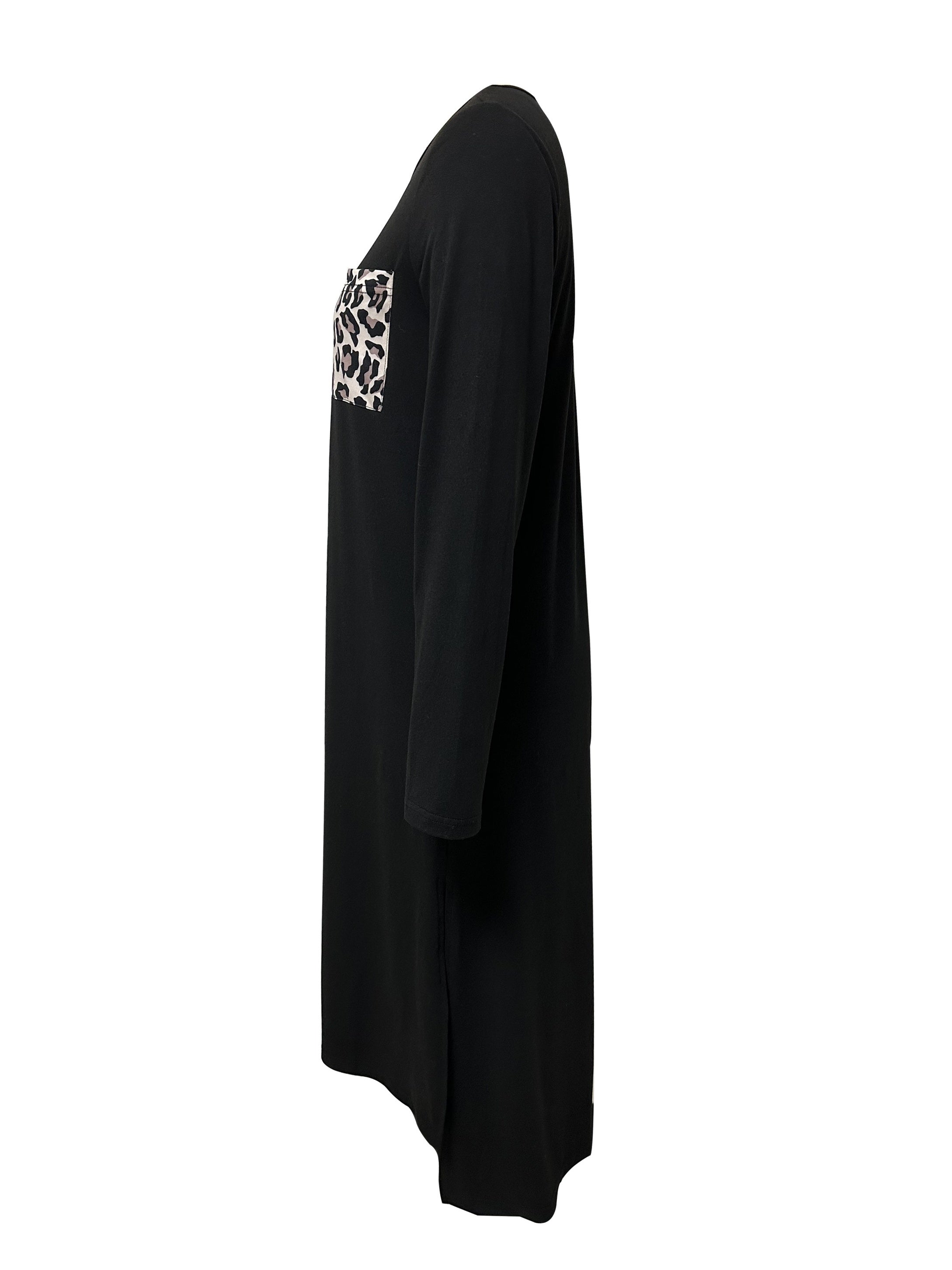 Leopard Side Split Lounge Dress Long Sleeve Home Dress With Pockets