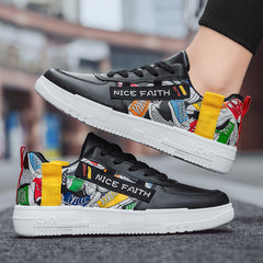 Men's Cartoon Print Skate Shoes With NICE FAITH Patch