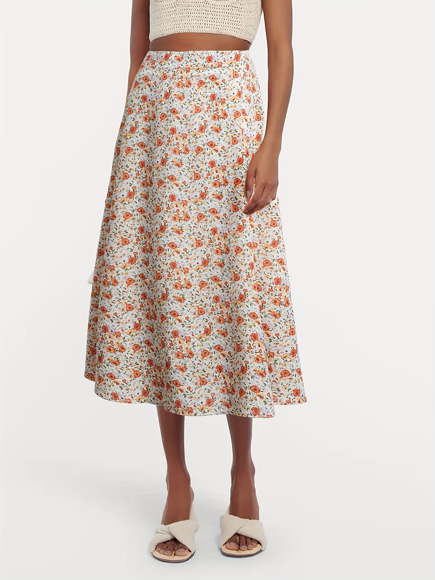 Floral Print Elastic Waist Casual Skirt for Spring & Summer