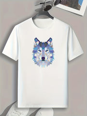 Geometric Wolf Print Men's Comfy T-shirt for Outdoor Summer