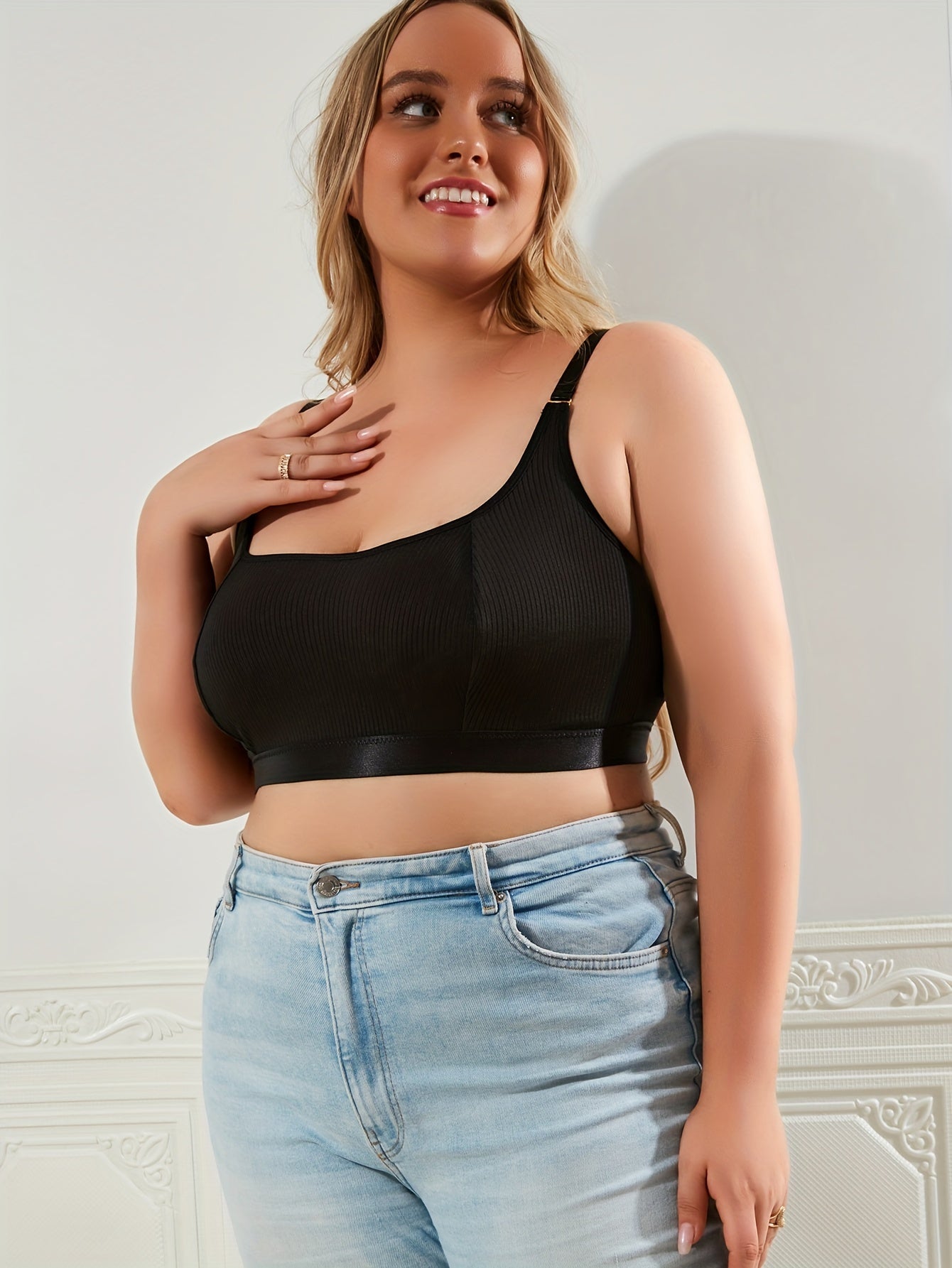 Plus Size Solid Ribbed Cut Out Bralette