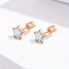 Opal Star Stud Earrings 925 Sterling Silver Hypoallergenic for Girls