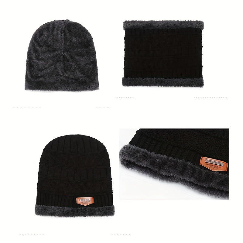 Men's Winter Hat Neck Warmer Set Knitted Beanie Cycling Ear Protection Pullover