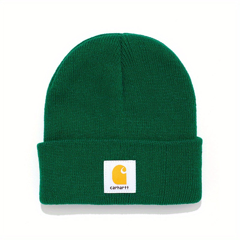 Classic Label Patch Beanie Unisex Candy Knit Hat Elastic Lightweight