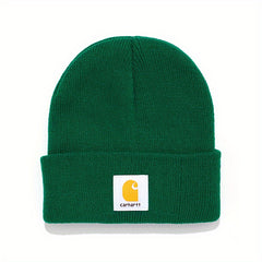 Classic Label Patch Beanie Unisex Candy Knit Hat Elastic Lightweight