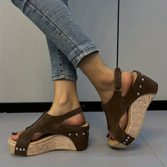 Women's Platform Wedge Sandals Cutout Peep Toe Hook & Loop Slingback