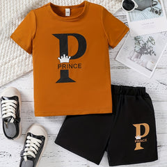 Boys Prince Outfit Short Sleeves Round Neck T shirt & Shorts