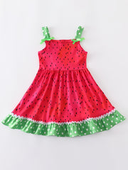 Watermelon Print Thin Strap Dress for Toddler Girls