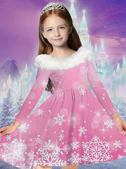 Girls Snowflake Graphic Long Sleeve Dress For Spring Fall Christmas Gift Party