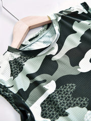 2pcs Camo Boys Sleeveless Tank Tops&Shorts Set Crew Neck Fitness Vest&Shorts