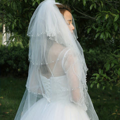 Bridal Wedding Layers Veil With Comb Faux Pearl Rhinestone Veil