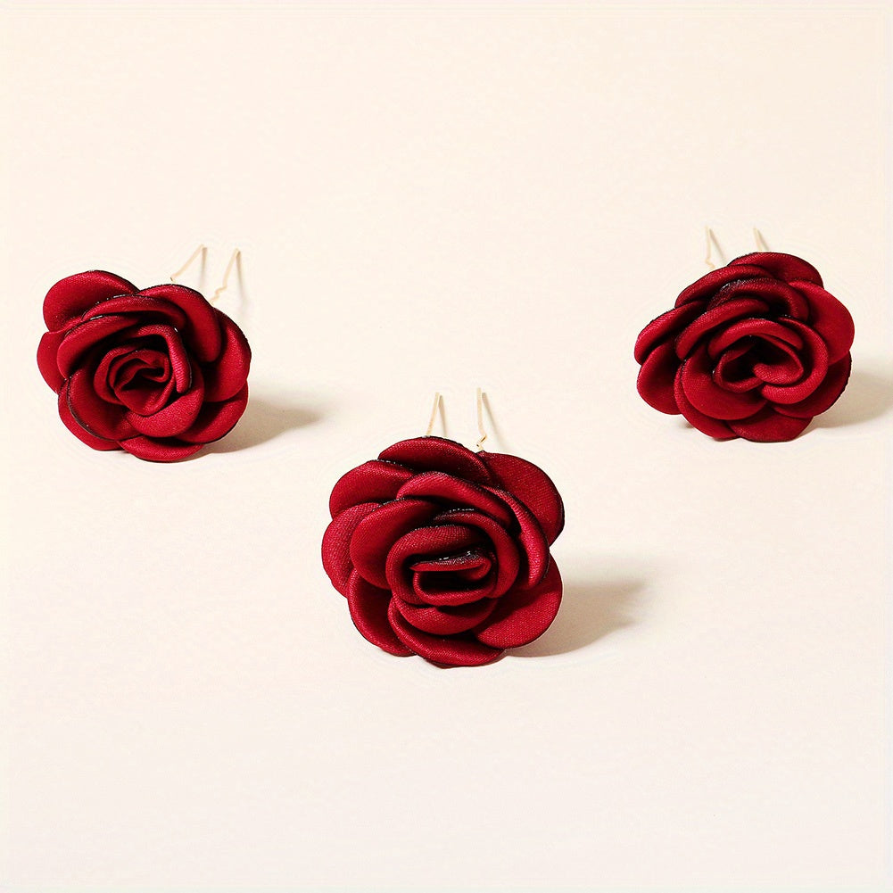 3pcs Rose Hair Clip Wedding Hairpin Women And Girls Hair Accessories
