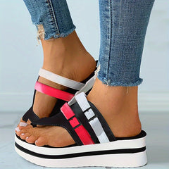 Women's Flat Slides Sandals Ankle Strap Buckle Thick Sole Summer Slippers
