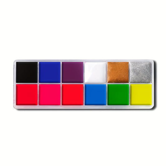 12 Colors UV Face Body Paint Palette with Brushes Waterproof Halloween Cospla