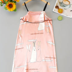 Girl's Rabbit Graphic Camisole Dress Kids Nightgown