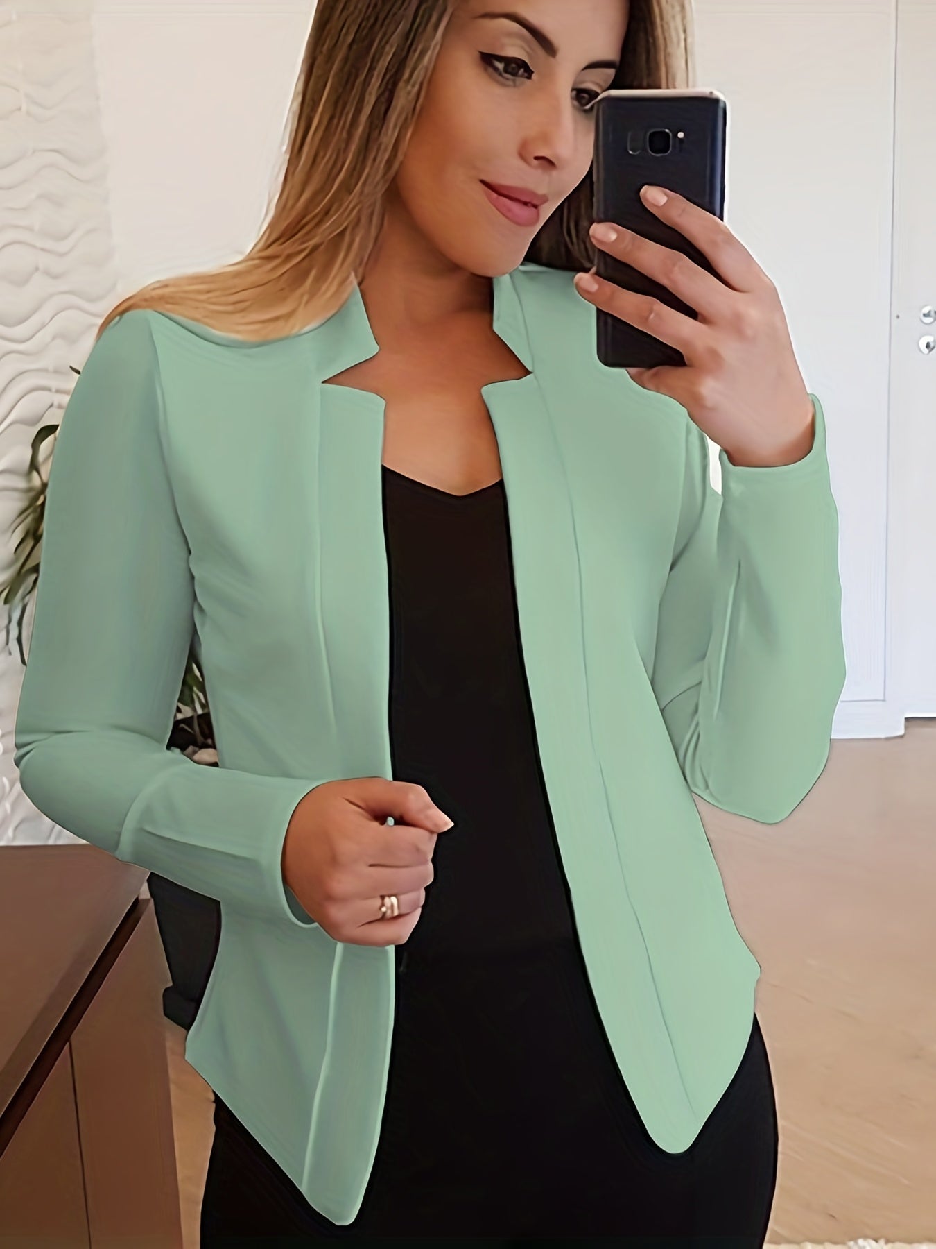Solid Split Open Front Blazer Long Sleeve Blazer & Stylish Tops