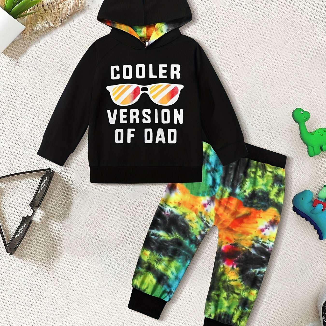 Toddler Boy's Tie Dye 2pcs Hoodie & Sweatpants Set Sunglasses Print Top