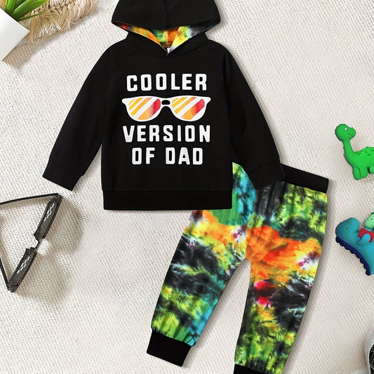 Toddler Boy's Tie Dye 2pcs Hoodie & Sweatpants Set Sunglasses Print Top