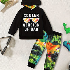 Toddler Boy's Tie Dye 2pcs Hoodie & Sweatpants Set Sunglasses Print Top
