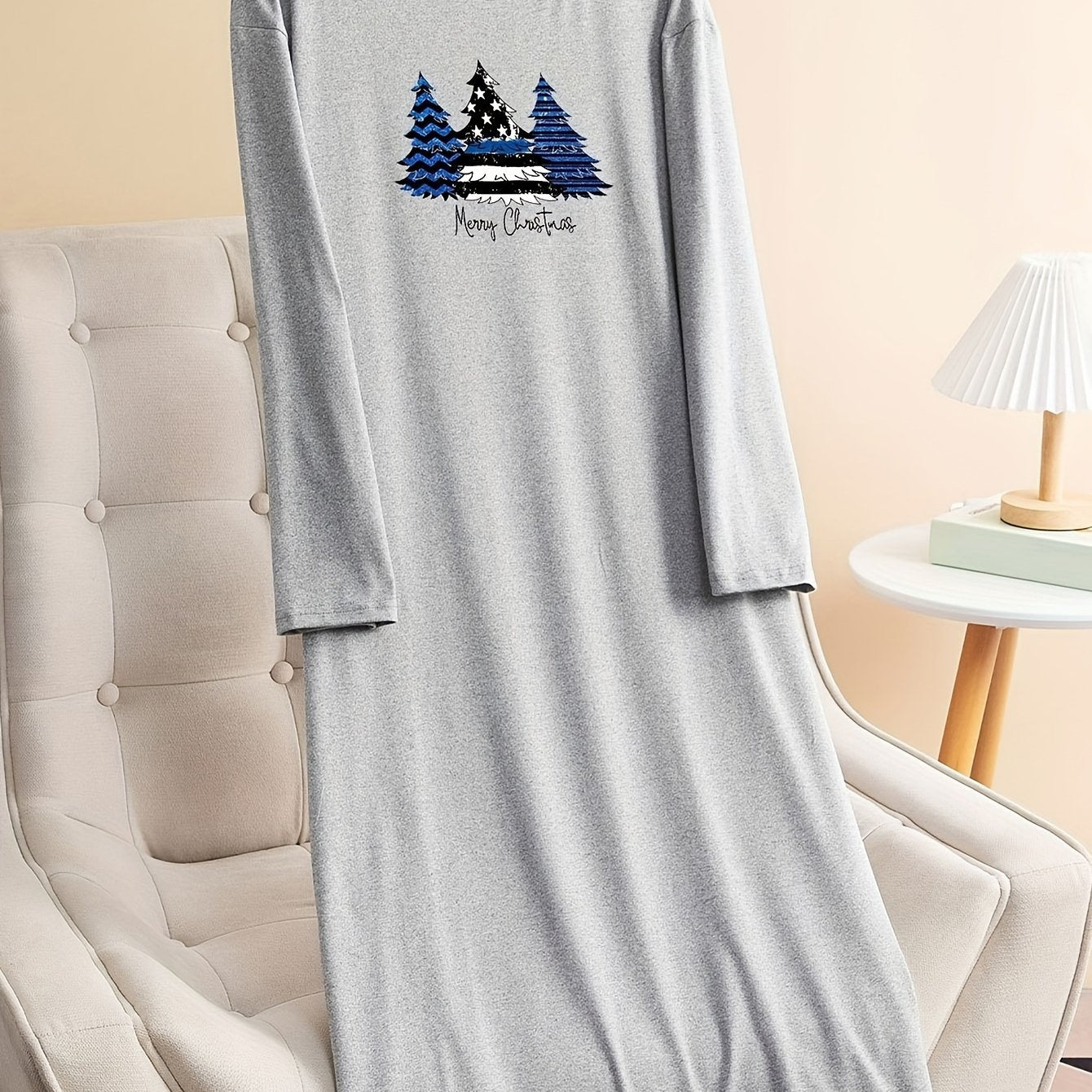 Christmas Tree & Letter Graphic Long Sleeve Tee Dress