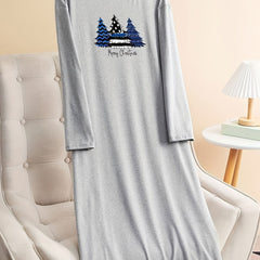 Christmas Tree & Letter Graphic Long Sleeve Tee Dress