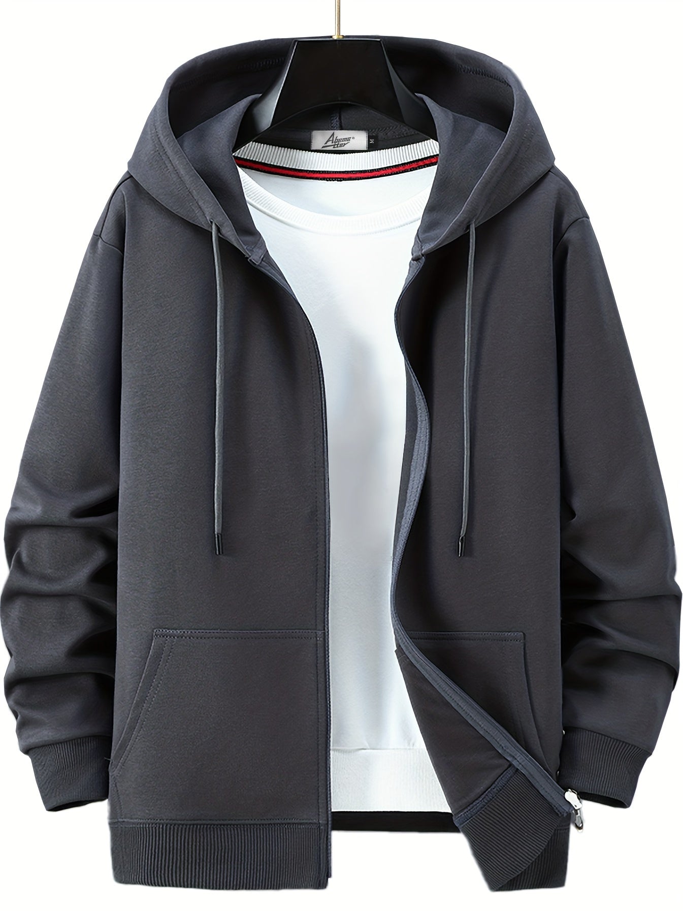 Men's Solid Cotton Outdoor Zipper Sweater Hooded Coat