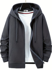 Men's Solid Cotton Outdoor Zipper Sweater Hooded Coat