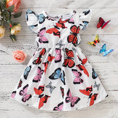 Baby Girls Butterfly Dress Ruffled Sleeves Princess Dresses
