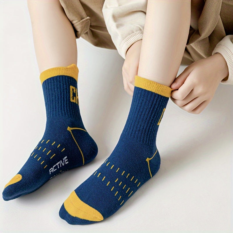 5 Pairs Boy's Mid Crew Letter Sport Socks