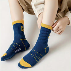 5 Pairs Boy's Mid Crew Letter Sport Socks