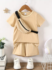 Boys Casual T shirt & Shorts Set with Crossbody Bag - Summer Holiday Party