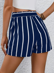 Striped Print Tie Front Shorts Wide Leg Summer Casual Shorts